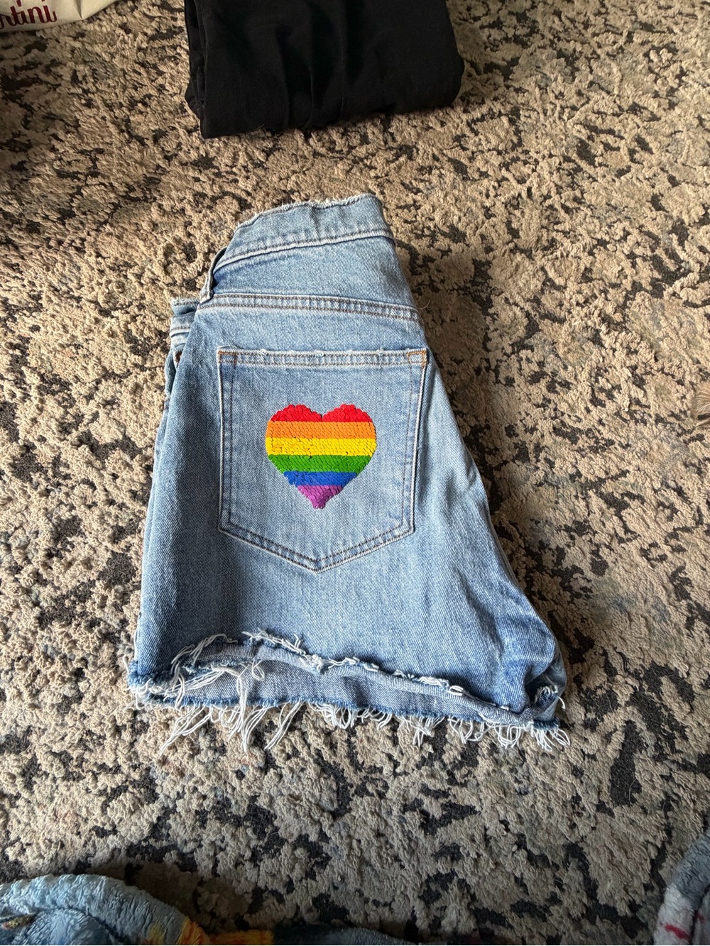 Abercrombie & Fitch Light Blue Jean Shorts with Rainbow Heart Patch